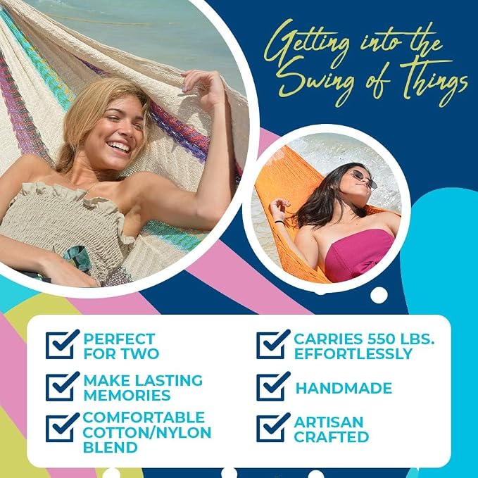Handmade Matrimonial Hammock - Hammocks Rada Handmade Yucatan Hammock - Artisan Crafted (Ocean)