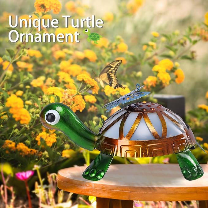 MUMTOP Solar Outdoor Lights Garden Decor, Color Changing Turtle Waterproof Solar Powered LED Light Metal Turtles Butterfly Yard Art Ornament for Patio Outside Lawn Backyard Balcony Decorations