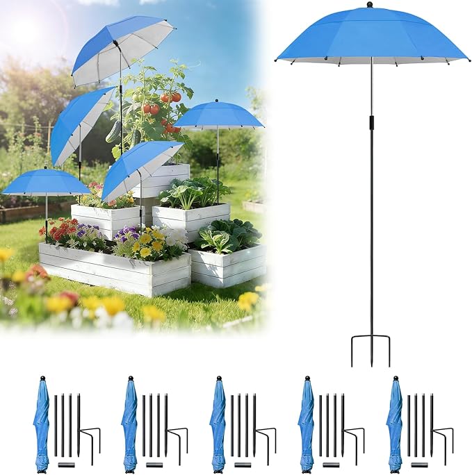 Plant Umbrellas, 5Pack 360°Adjustable Garden Umbrella for Outdoor Plants,24” Large Sun Shade for Garden Beds Potted Plants, 47.8" High Plant Shade Cover Umbrellas for Sun-Sensitive Plants