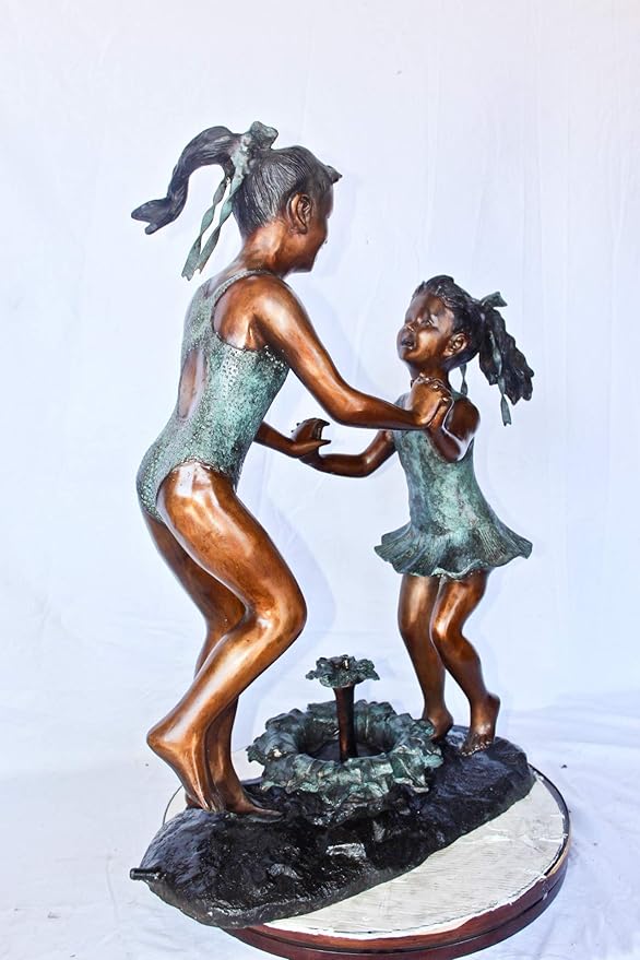Nifao Bronze Two Girls Dancing Fountain Statue – Outdoor Garden Water Feature Sculpture, Friendship Theme Patio Decor, Center Fountain Design, 14" L x 29" W x 38" H