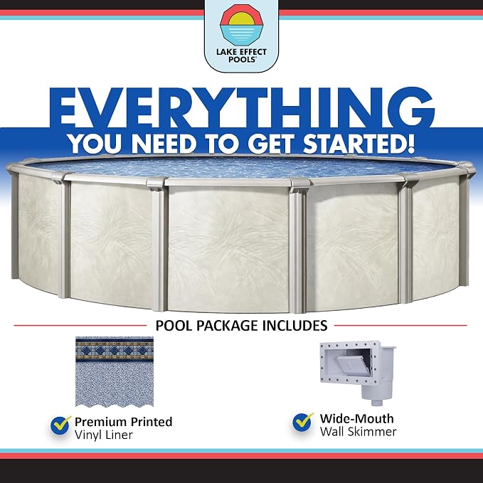 Lake Effect Pools 'Fallston' 18 ft Round Above Ground Swimming Pool | 52 Inch Steel Side Walls | Kit Includes: 25 Gauge Overlap Liner & Widemouth Skimmer