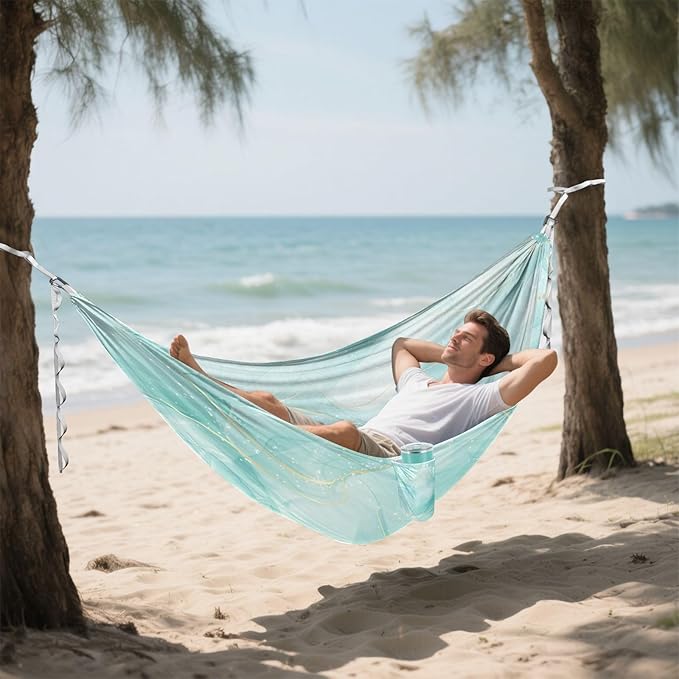 Qilmy Marble Camping Hammock Single – 330 lbs Capacity, Lightweight with Tree Straps & Carabiners, Portable for Hiking, Travel, Backpacking