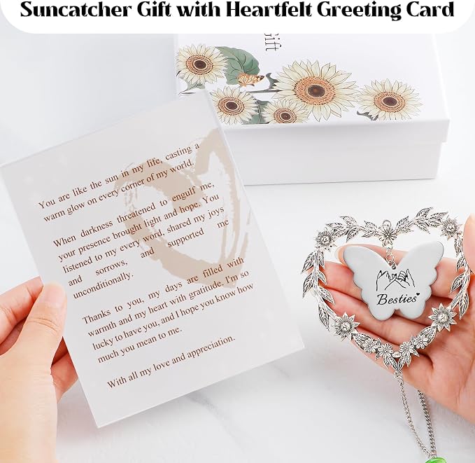 Best Friend Friendship Suncatcher Gifts for Women, Bestie Crystal Ornament | Indoor Window Hanging Decor Gift for Best Friend, Unique Heart Shaped Sun Catcher for BFF Birthday, Graduation, Farewell