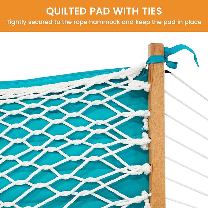 Lazy Daze Hammocks 2 Person Hammock Pad and Pillow Set, Double Polyester Quilted 78" x55" Replacement Pad for Rope Hammock, Turquoise Blue Stripes