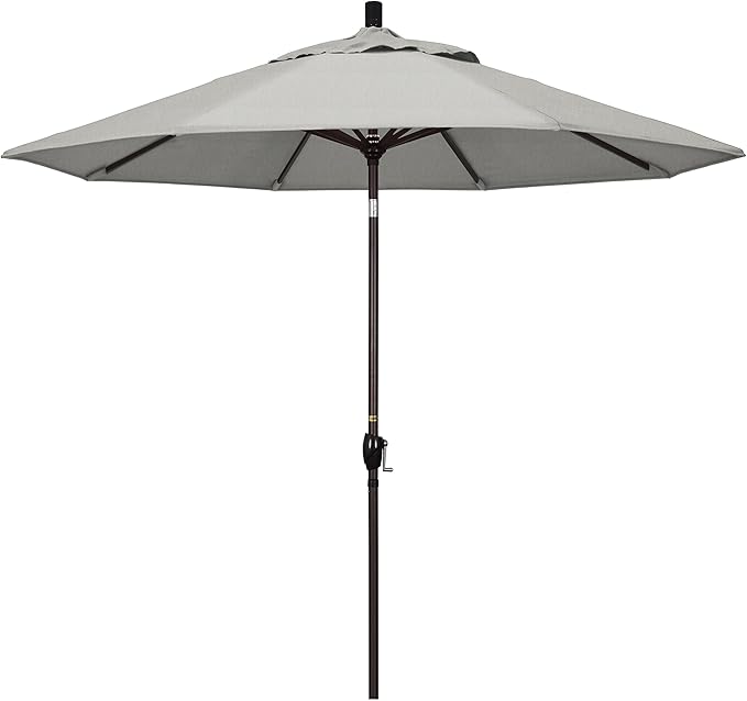 California Umbrella 9' Round Aluminum Market Umbrella, Crank Lift, Push Button Tilt, Bronze Pole