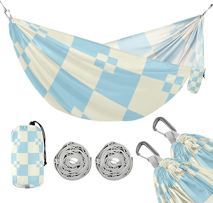 Turquoise Beige Checkered 330lb Capacity Camping Hammock Backyard Hammock for Outside Patio Backyard Poolside hamaca con Base para adultos