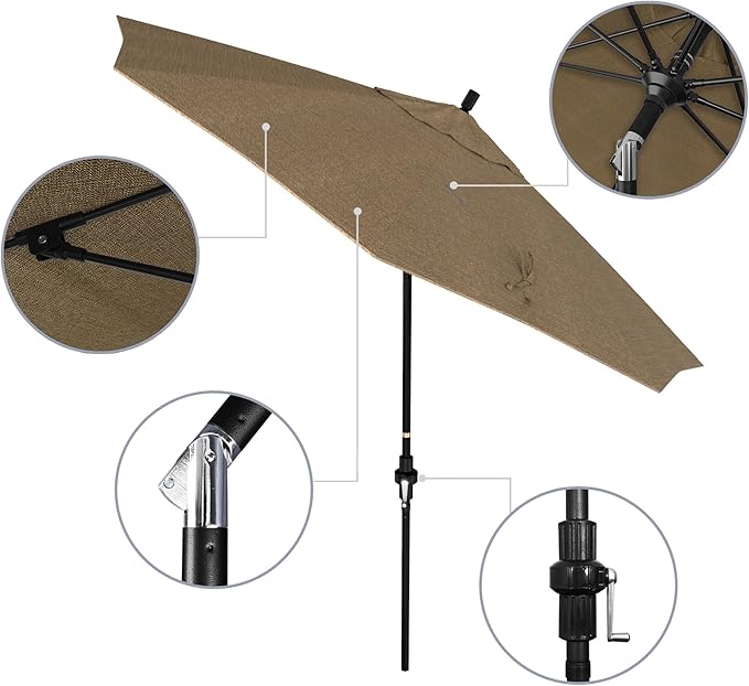 California Umbrella 9' Round Crank Lift, Collar Tilt, Aluminum Pole, Fiberglass Rib Patio Umbrella,