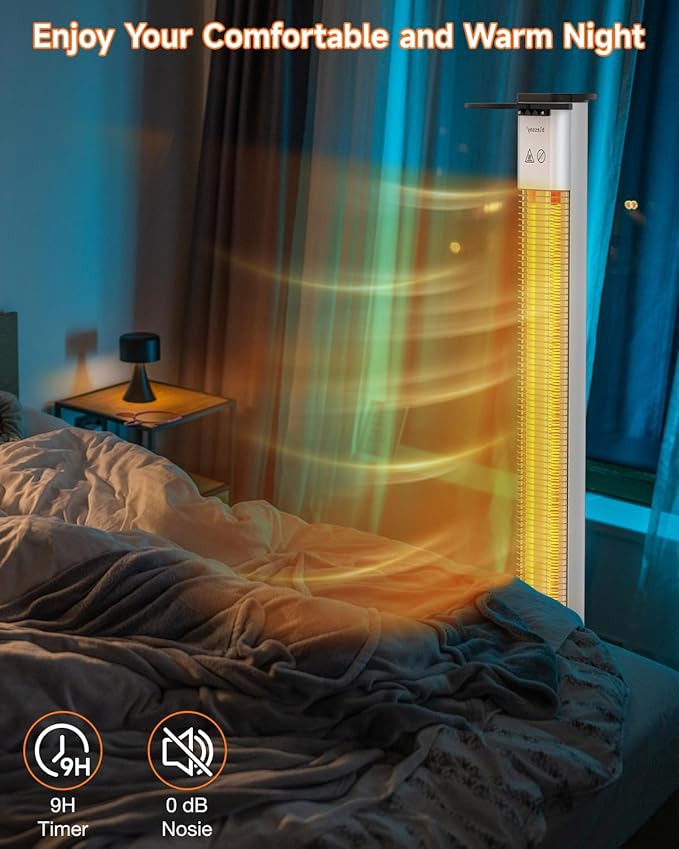 blessny Electric Heater for Patio, 48.5" Large Standing Premium Space Heater IP65 Waterproofed for Indoor or Outdoor Use,1500W with 9 Hours Timer