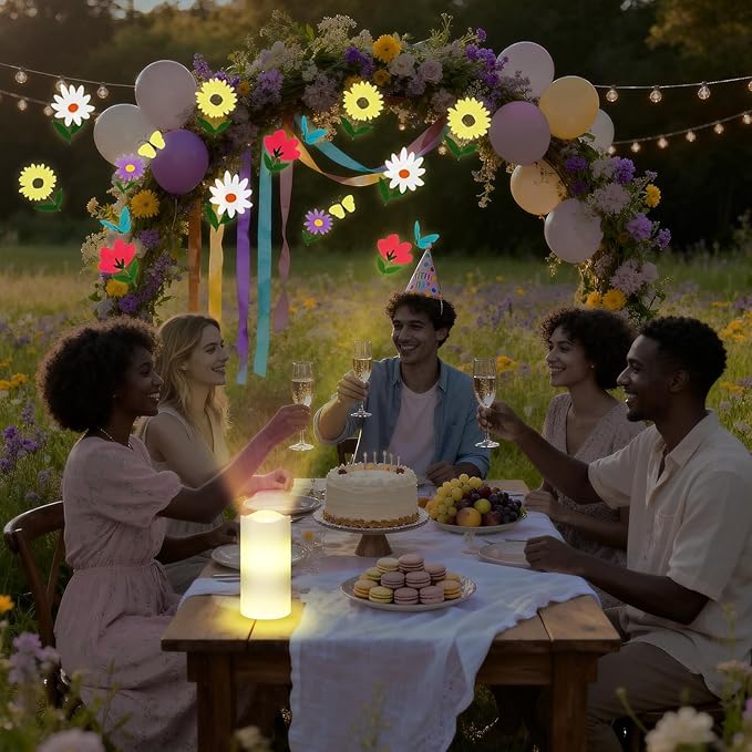 Spring Flower Flameless Candles Projector Wildflower Lights Spring Gift Floral LED Candle Night Light Battery Operated with Remote Timer for Wedding Tea Party Summer Decoration for Home Indoor
