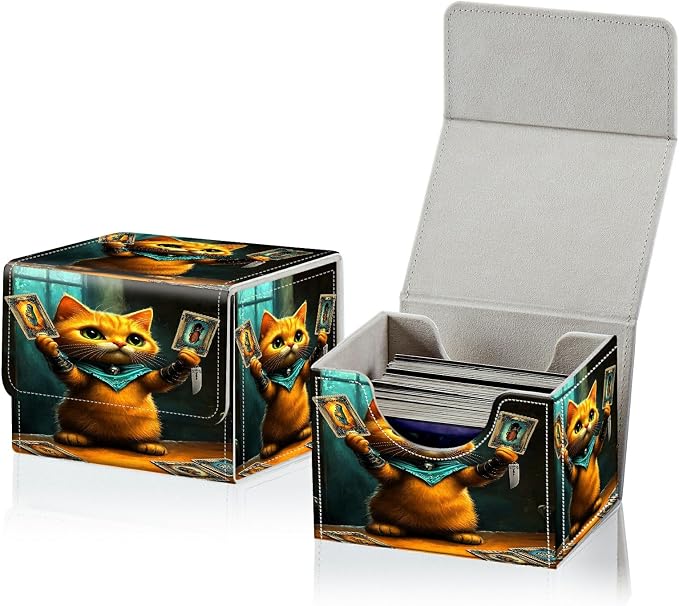 Card Deck Box for MTG, Cards Storage Box Fits 120+ Sleeved, Leather Small Size Strong Magnetic Closing Card Case for Board Games Magic TCG CCG Baseball Collection, Chess Card Cat