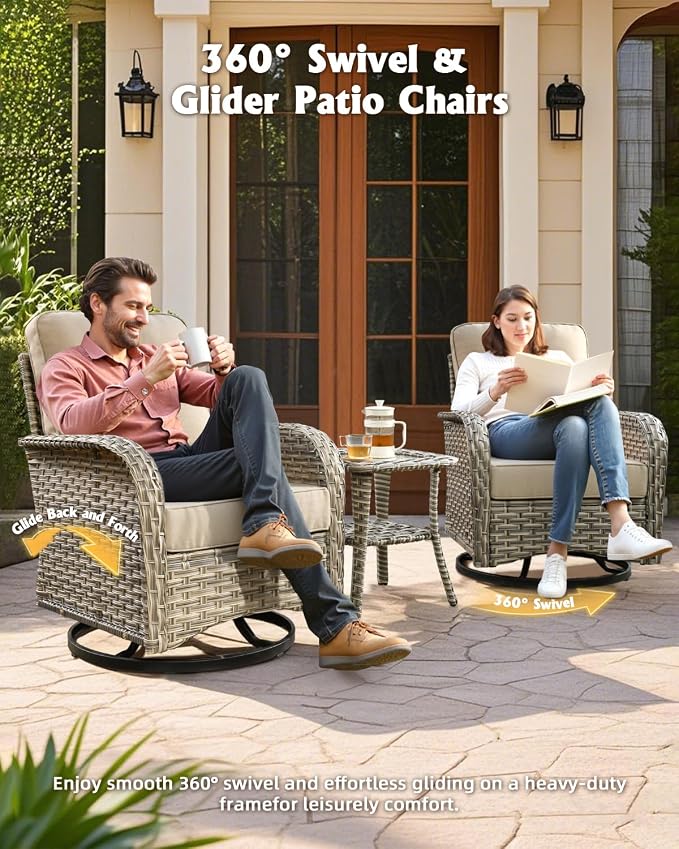 Outdoor Sectional Patio Furniture Set with Fire Pit Table,8 Pieces Wicker Conversation Sets L Shaped Couch,Extra Deep Out Door Sofa Outside Furniture with Swivel Chairs,Beige