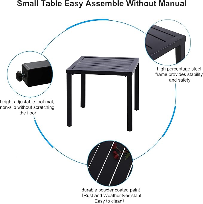 PHI VILLA Indoor Outdoor Small Metal Square Side/End Table, Patio Coffee Bistro Table, Black | Indoor