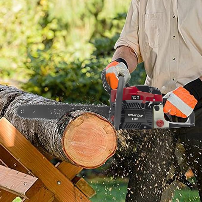 20Inch Gas Chainsaw, 2-Stroke 58CC 2.4KW Engine Handheld Gas Power Chain Saw with Air-cooled, Pull Start Petrol Saws Set for Wood Cutting, Garden Pruning, Forest Logging, Black & Red
