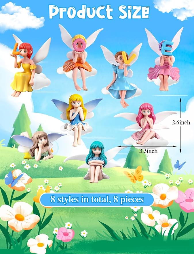 8Pcs Mini Fairy Garden Accessories Outdoor, Fairies for Fairy Garden | Small Fairies Figurines, For Decor Cake