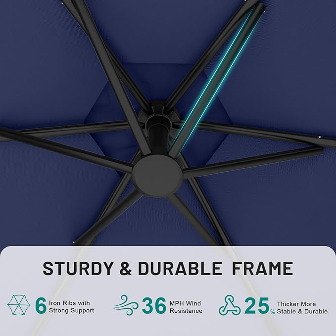 AreShark 10FT Patio Outdoor Umbrella, Offset Patio Umbrella Cantilever Umbrella, 6 Sturdy Ribs, Easy Adjustment for Garden Market Pool with Cross Base (Navy)
