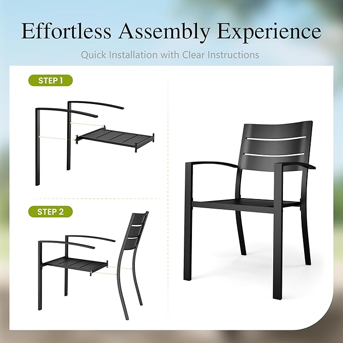 Sophia & William Metal Outdoor Dining Chairs Set of 2 - Stackable Black Patio Chairs, 300lb Capacity