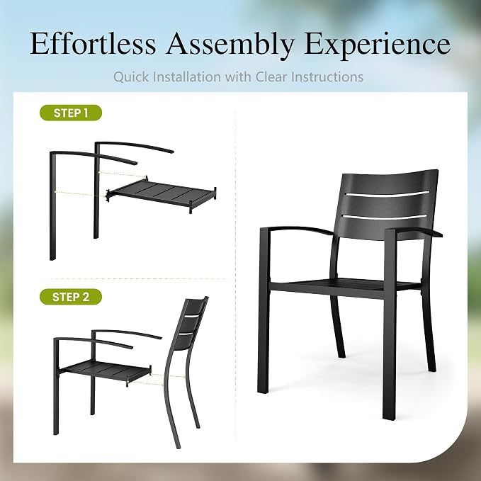Sophia & William Metal Outdoor Dining Chairs Set of 8 - Stackable Black Patio Chairs, 300lb Capacity