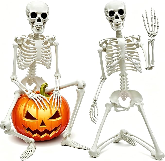 2PACK 36" Skeleton Halloween Decorations, 3FT Skeleton with Movable Joints | Plastic Skeleton for Indoor Outdoor Haunted House Prop Decor