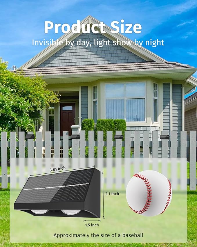 Solar Fence Lights Outdoor with Remote Control, RGB Color Changing & Warm/Cool White LED Deck Lights, High Brightness Dusk to Dawn Spot Lens for Deck and Step Stair Railing Patio Wall, IP65 Waterproof