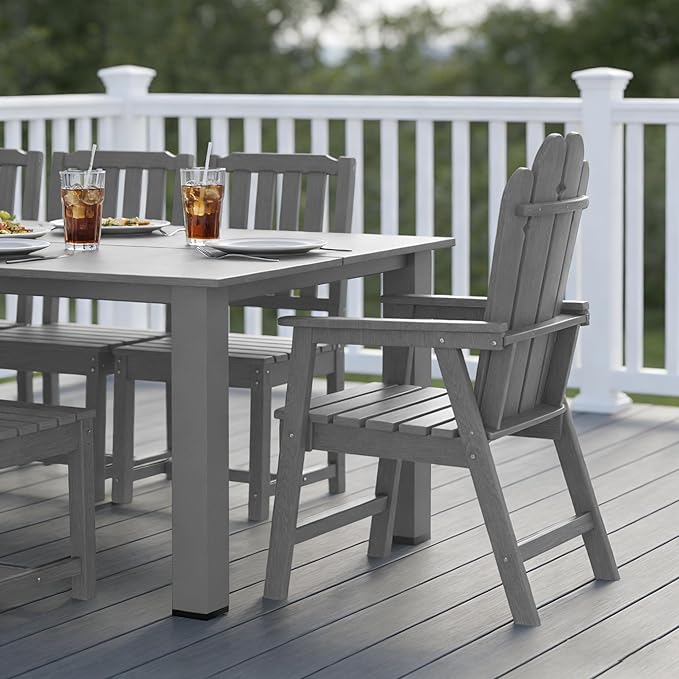 11-Piece Patio Dining Set for 10, HDPE All-Weather Outdoor Furniture with Umbrella Hole Table, 89.76” Oversized Table, 2 Armchairs & 8 Armless Chairs, Gray
