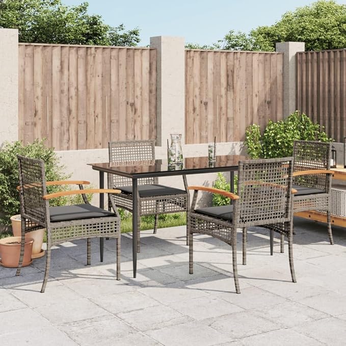 5 Piece Patio Dining Set with Cushions, Outdoor Lounge Sets Front Porch Furniture Patio Conversation Set Sectional Sofa for Piazza Garden Poolside Exhibition Gray Poly Rattan