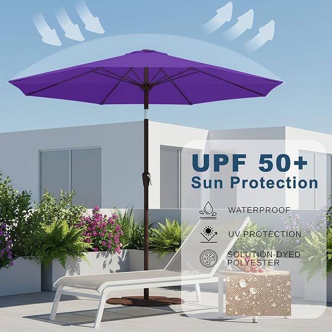 11FT Patio Umbrella, Outdoor Umbrella with with 8 Sturdy Fiberglass Ribs,Market Table Umbrella with Push Button Tilt and Crank,Suit for Backyard,Garden,Pool,Deck(Dark Purple)