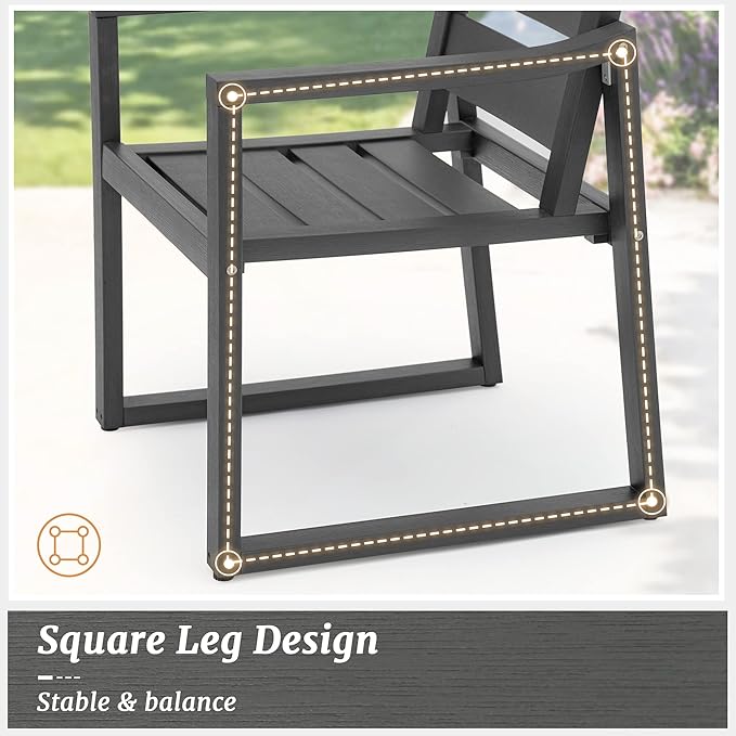 Cozyman HDPS Outdoor Dining Chairs, 350LBS, Patio Dining Chairs with Armrest, All Weather Outdoor Kitchen Chairs with Square Frame Legs for Outdoor Indoor, Lawn, Garden, Backyard, Dark Gray