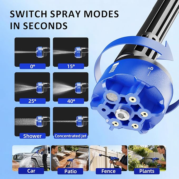 Portable Handheld Cleaning Tool, Lightweight Compact Spray Tool with 6-in-1 Nozzle for Car Patio Window Garden Outdoor Use and Daily Home Maintenance (Black)