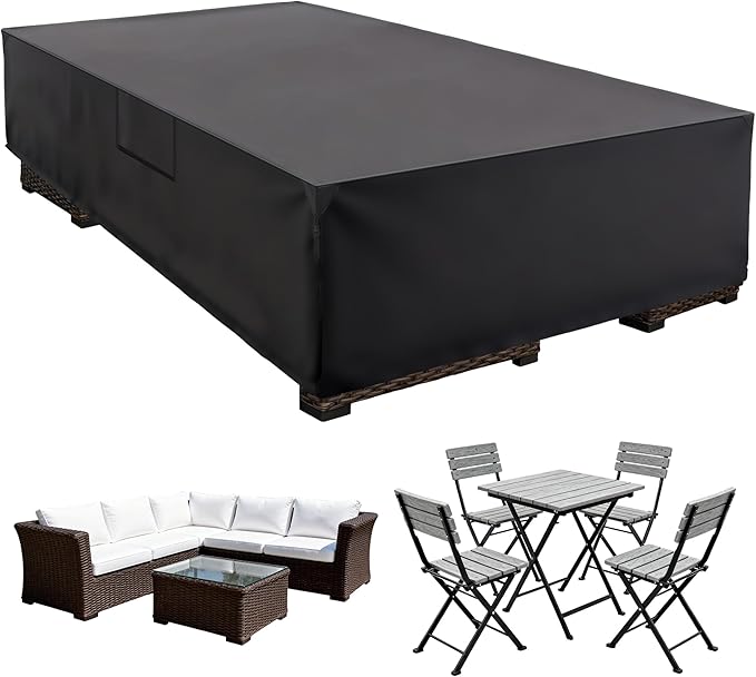 DUMOS Outdoor Furniture Cover, Rectangular Heavy Duty 600D UV Resistant & Waterproof Patio Furniture Covers for Deck Table and Chairs, Backyard Patio Dining Sets, 126"L x 63"W x 28"H, Black
