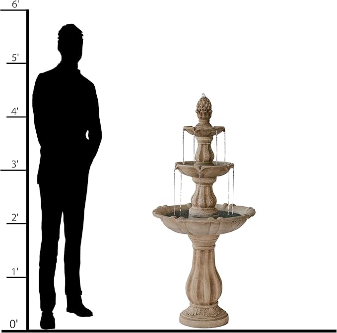 XBrand 51" 3-Tier Outdoor Freestanding Waterfall Fountain with Pump and Pineapple Finial, Beige