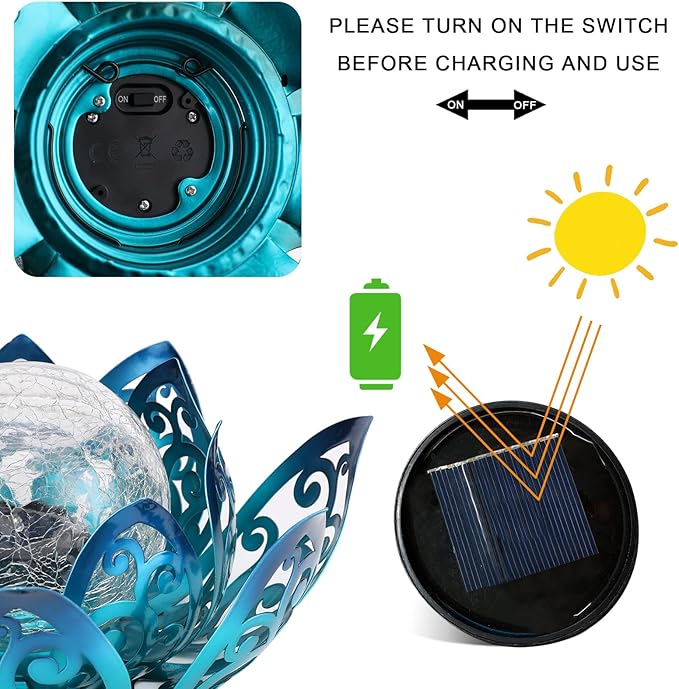 Afirst Solar Lights Outdoor, Lotus Lamp Metal Glass Crackle Solar Lantern Valentine's Day Gift Decorative Waterproof Landscape Path Light for Patio,Lawn,Walkway,Tabletop,Pathway Garden Decor