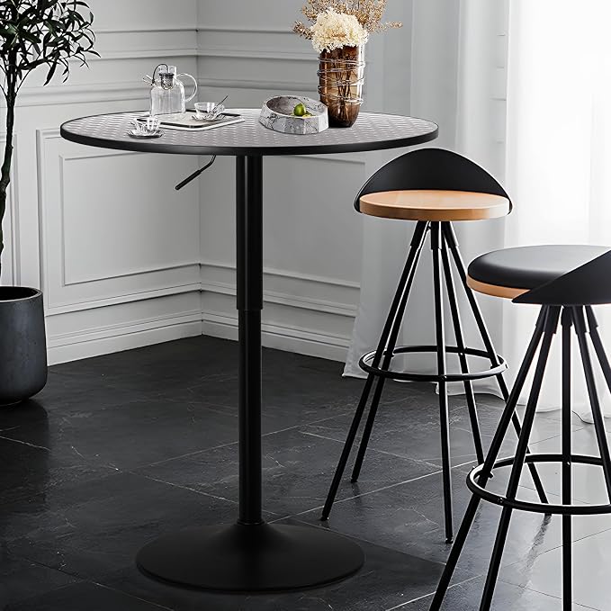 Athena Collection Bar Table Modern Round Cocktail Table Height Adjustable, Tall Bistro Pub Table with Sturdy Base, Suitable for Home, Kitchen, Pub, Restaurant, Silver
