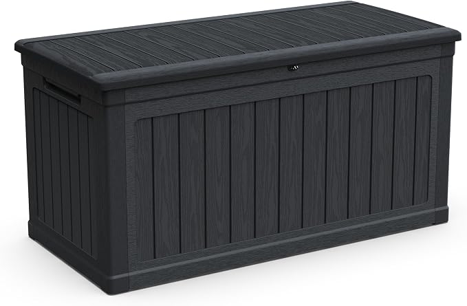 BIGTO Outdoor Deck Box Waterproof, Extra Large Plastic Patio Storage Cabinet with Lockable Black 58"*32"*34" Patio Furniture