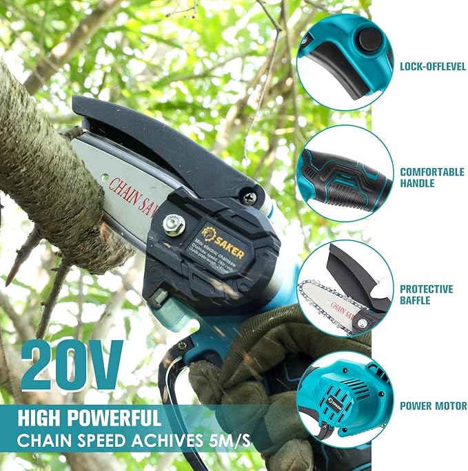 Saker Mini Chainsaw,4 Inch Portable Electric Chainsaw Cordless-Saker Contour Gauge Profile Tool