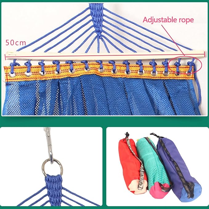 Camping Hammock, Outdoor Garden Hammock with Metal Ring Load Capacity 250 kg Portable Carry Bag and Hanging Straps for Patio Yard Beach Camping(Blue)