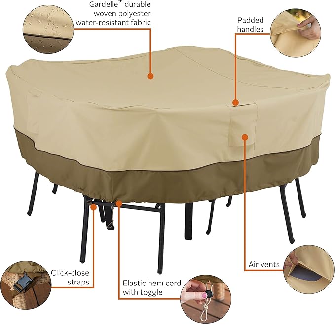 Classic Accessories Veranda Water-Resistant 66 Inch Square Patio Table & Chair Set Cover