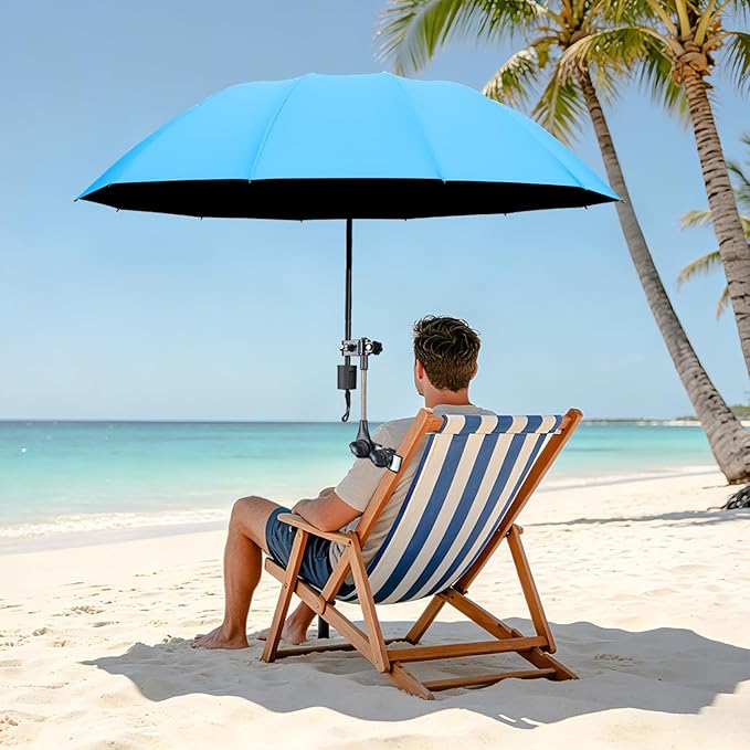 Patio Umbrellas 360 ° Adjustable Beach Chair Umbrella with Clamp UPF 50+ Clip On Chair Umbrella Sun Shade for Outdoor Beach, Patio, Wheelchair, Camping Chairs and Golf Carts