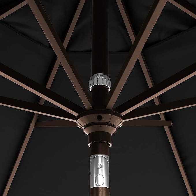 California Umbrella 12-Year-Non-Fading, 9Ft Premium Sunbrella Patio Umbrella, Hand-Crank, Button-Tilt, Bronze Frame, Black Fabric