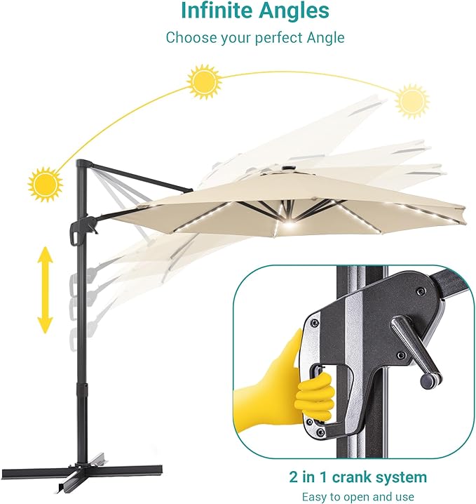 FLAME&SHADE 11 ft Cantilever Offset Patio Umbrella, Large Heavy Duty Outdoor Patio Umbrella Aluminum 360° Rotation Round Outdoor Umbrella for Deck,Pool,Backyard