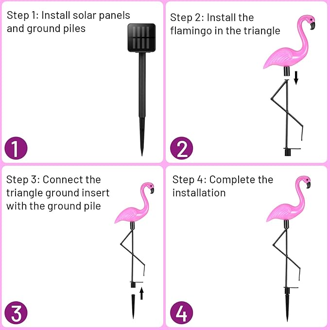 Mudder 3 Pieces Flamingo Solar Lights Outdoor, Pink Flamingo Solar Lights Outdoor Waterproof Lawn Garden Ornaments Yard Stake Garden Decor for Pathway, Patio, Lawn, Birthday