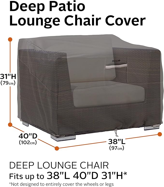 Classic Accessories Ravenna Water-Resistant 38 Inch Deep Seated Patio Lounge Chair Cover, Patio Furniture Covers