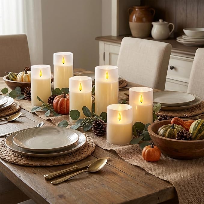 Homemory 3"×4" 5" 6" Battery Candles with Remote & Timer, Ivory Acrylic Realistic Flickering LED Pillar Candles, Waterproof Fake Candle for Home and Lantern Decor, Set of 3