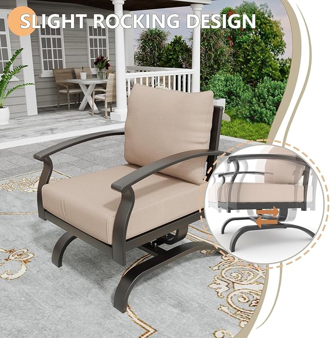 Metal Patio Furniture Set,6 Pieces 7 Seats Patio Sectional Outdoor Furniture Set with Rectangular Coffee Table,Patio Conversation Sets with 5.1" Thickened Cushions,Sand