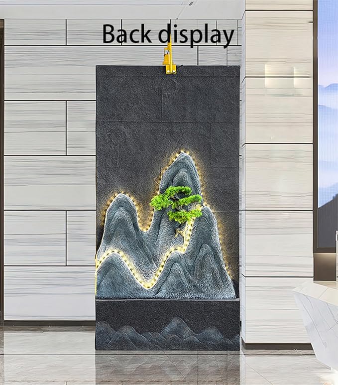 6.5 ft Cement Standing Fountain, Double Sided Feng Shui Design | Indoor and Outdoor use | Rain and UV Protection | Durable, Weather Resistant, and Equipped with LED Lighting(A Double-Sided)