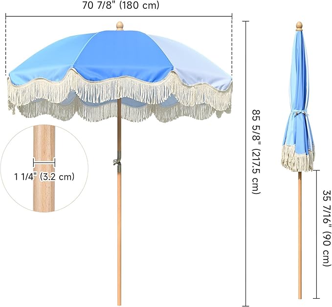 LAGarden Fringe Patio Umbrella with Carry Bag & Cover Vintage Wood for Event Outdoor Garden Yard Wedding Bistro Table