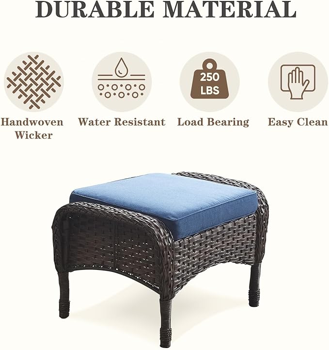 Belord 6 Piece Patio Conversation Sets - Wicker Patio Furniture Sets with Outdoor Swivel Rocker Chairs, Glider Loveseat Perfect for Patio Deck Backyard, Brown Wicker Blue Cushion