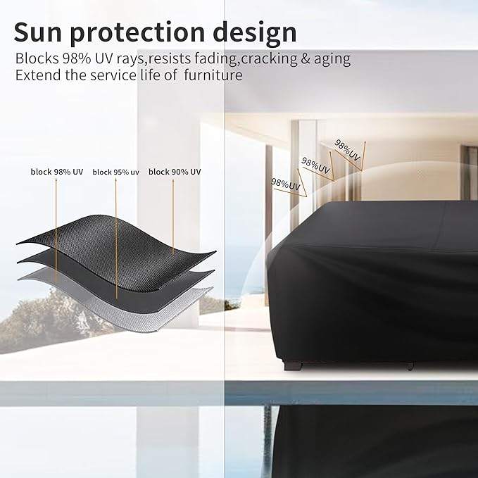 Outdoor Patio Sofa Cover Waterproof, Heavy Duty Couch Cover for Outdoor Furniture, Windproof with Straps, UV Resistant, All-Weather Protection for Garden Couch, 91x65x31 inch