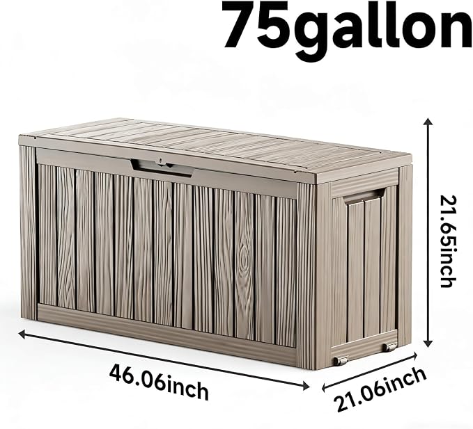 Pepe Tee Waterproof Resin Deck Box, Outdoor Storage Bin for Patio Furniture Cushions, All-Weather Garden Organizer & Seating Bench, Coffee