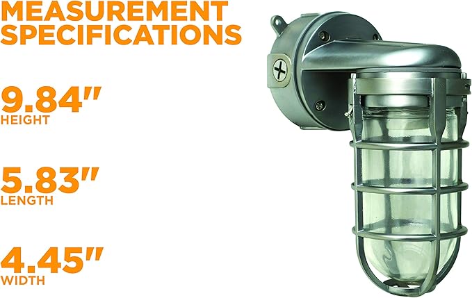 Woods L1707SVBS Traditional 150W Incandescent Weather Industrial Light; Wall Mount; Brushed Steel