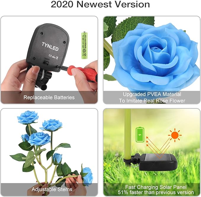 Outdoor Solar Garden Stake Lights,Upgraded LED Solar Powered Light with 6 Rose Flowers, Waterproof Solar Decorative Lights for Patio Pathway Courtyard Garden Lawn